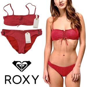 ROXY NWT Polka Dot White & Red Bikini Swim 2 PC SET – Medium